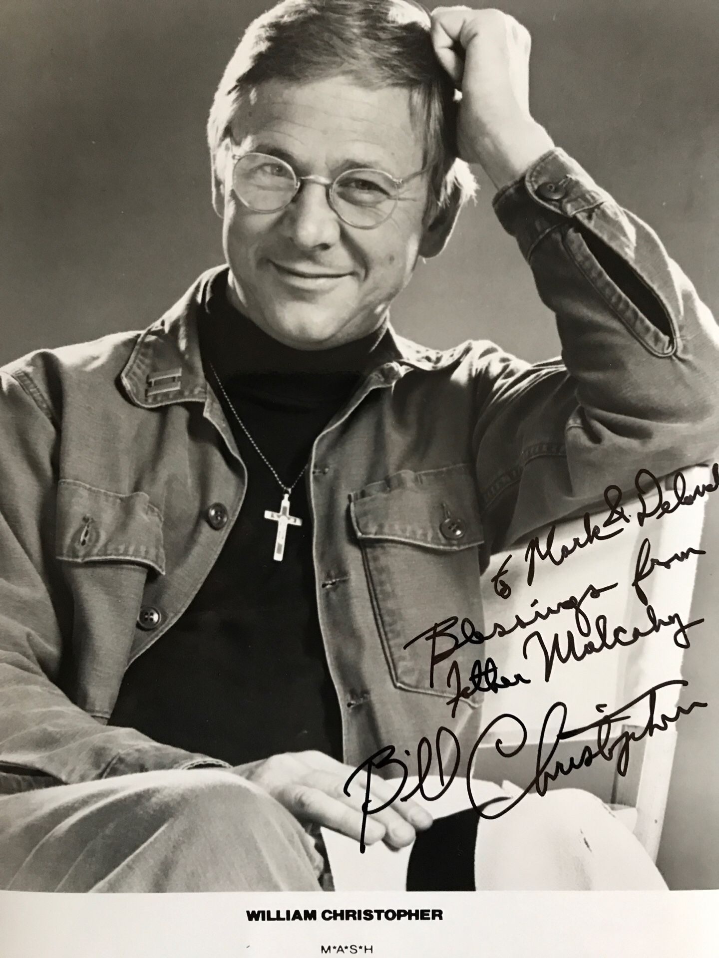 William Christopher father Malcahy on the television series mash autographed black-and-white 8“ x 10“ collectible celebrity photograph Real signature