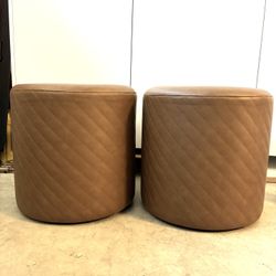 Pair Faux Leather Ottomans