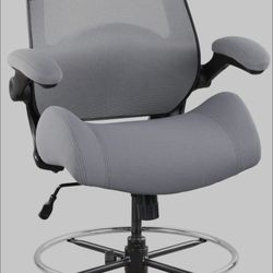 BOLISS 400lbs High Back Computer Office Drafting Chair Flip up Armrests Lumbar Support Adjustable Big Footrest Ring (Grey)
