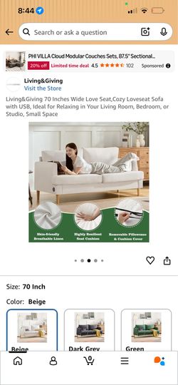 68 Inches Wide Love Seat with Charging Station