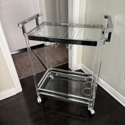 Modern Acrylic & Chrome Bar Cart with Tempered Glass Shelves