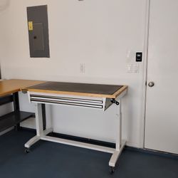 Work tables, crafting table, dining table, lockers 