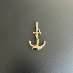 Custom 14k Yellow Gold Anchor Pendant, Natural Diamond Bail