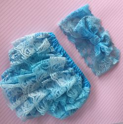 Baby blue bloomers and headband baby clothing