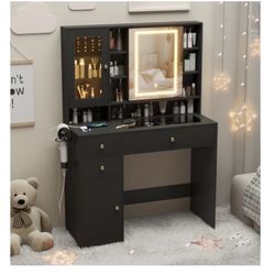 Makeup Vanity Desk with LED Mirror – Black 