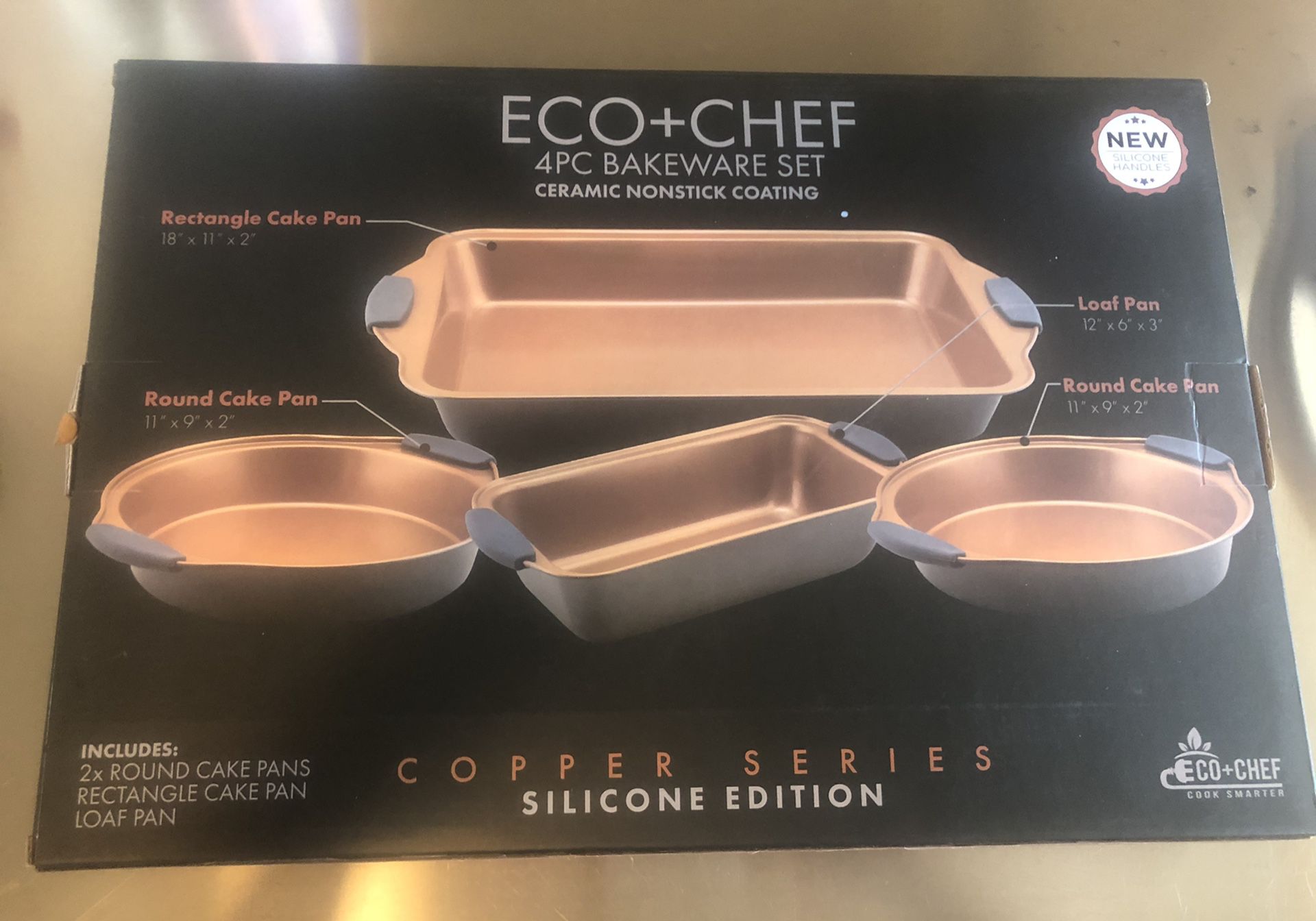 Eco Chef 4 Piece Bakeware Set Ceramic Non Stick Coating Silicone Handles