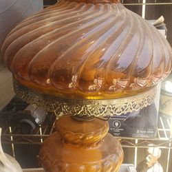 Vintage Amber Glass Antique Ornate Hurricane Lamp
