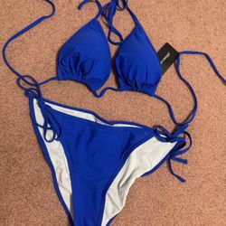 New Xxl Blue Triangle Bikini Swimsuit Bathing Suit Outfit Festival Boho 