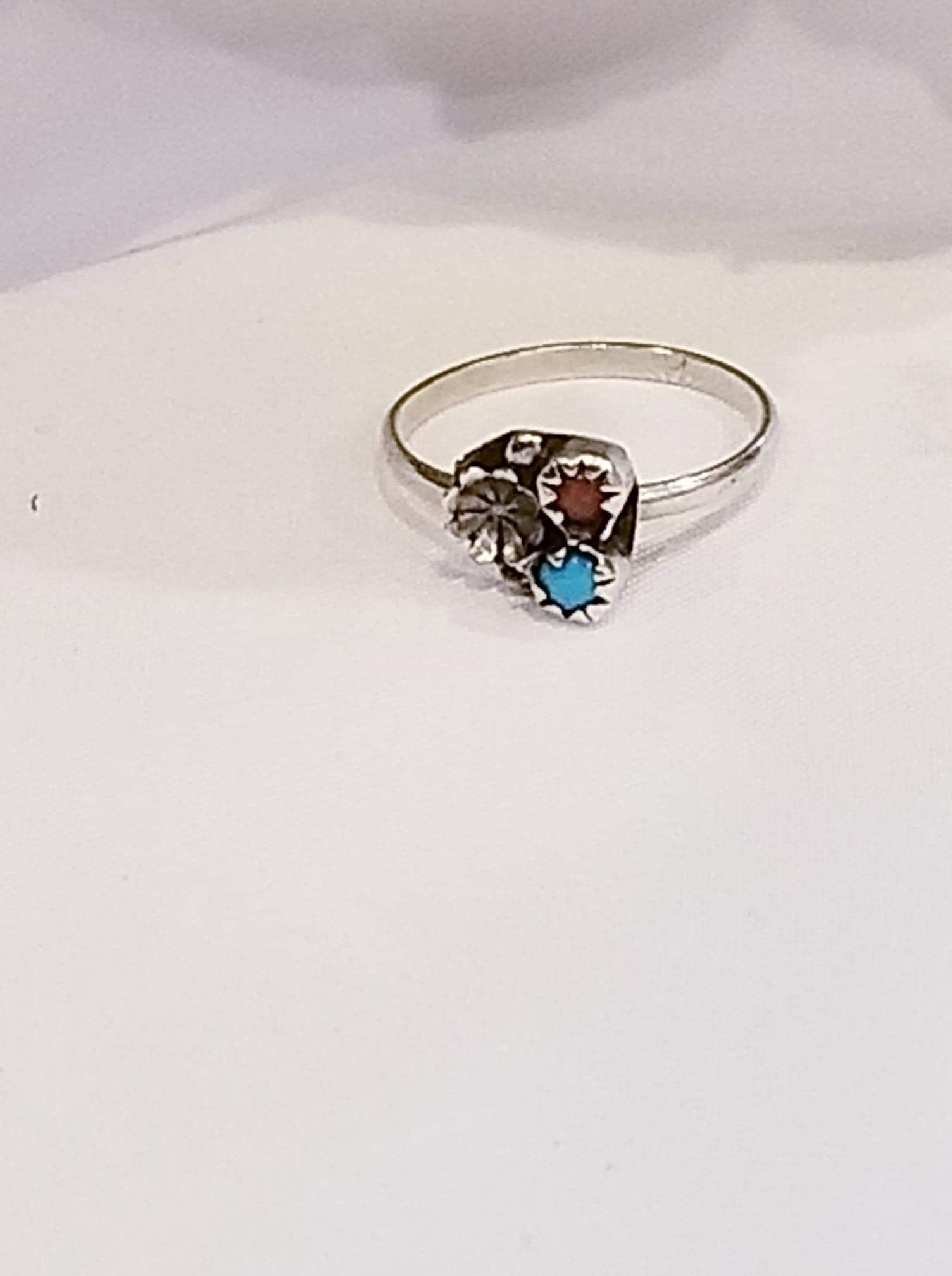 Vintage Dainty Sterling Turquoise and Coral Ring