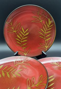 Asian Living Fern Pattern Red Black Salad Plates Set of 4