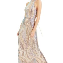 Gold Sequined Halter Gown 
