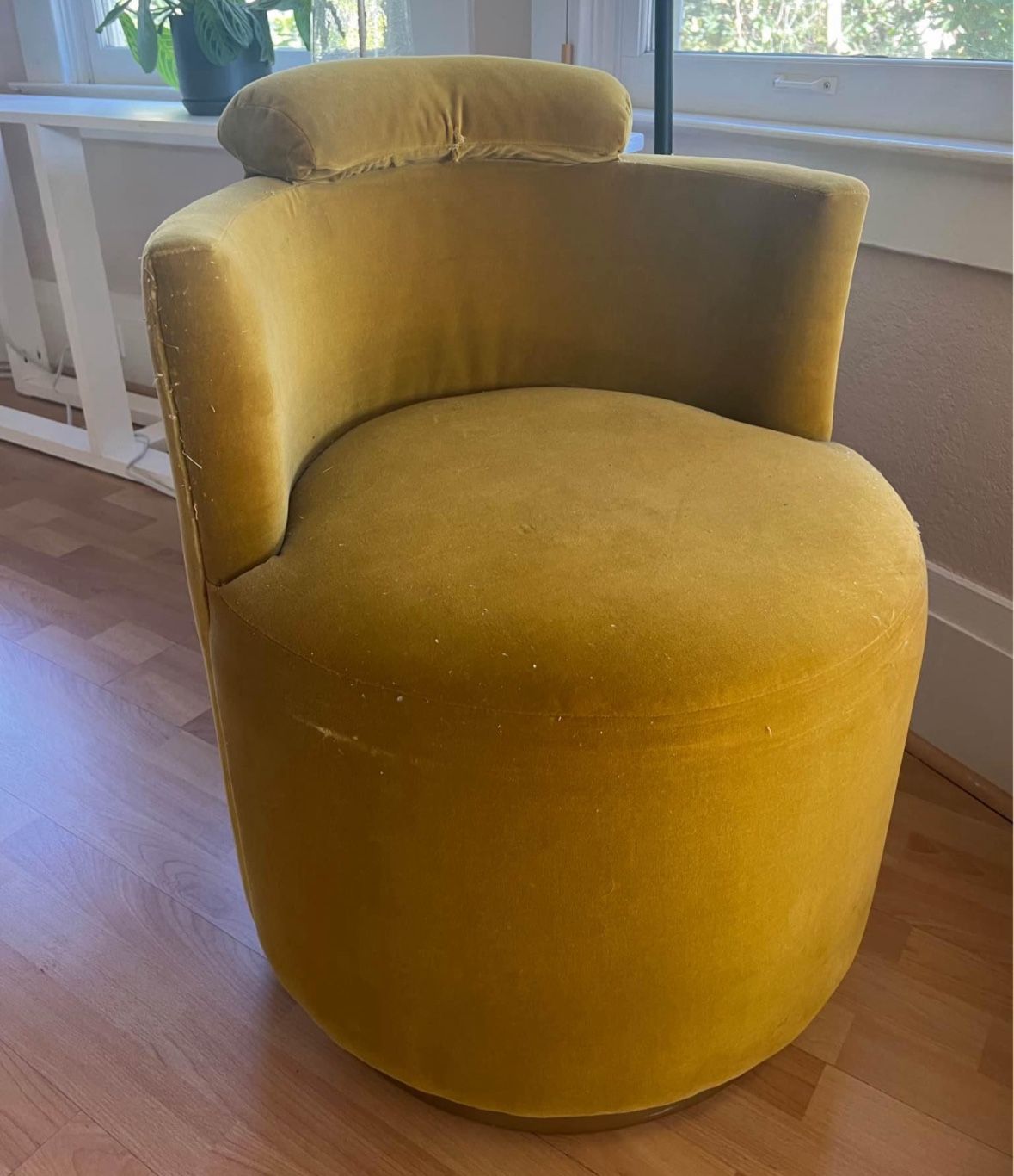 Mustard Velour Barrel Chair