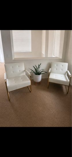 Modern White Accent Chairs – Gold Frame – Excellent Condition