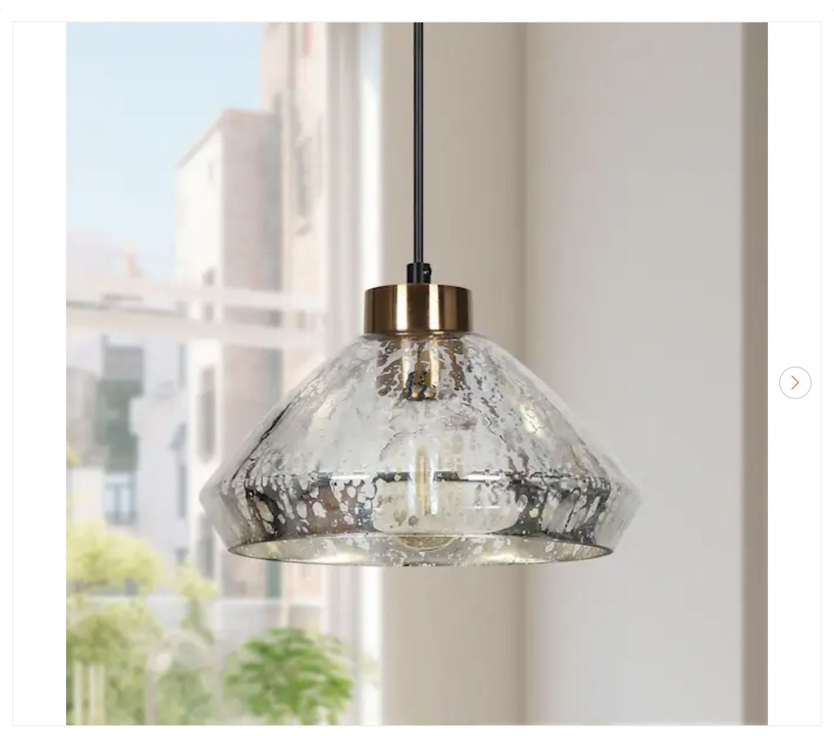  Modern 9.8 in. 1-Light Black and Plated Brass Pendant with Textured Glass Shade  Ceiling Light Fixture - New