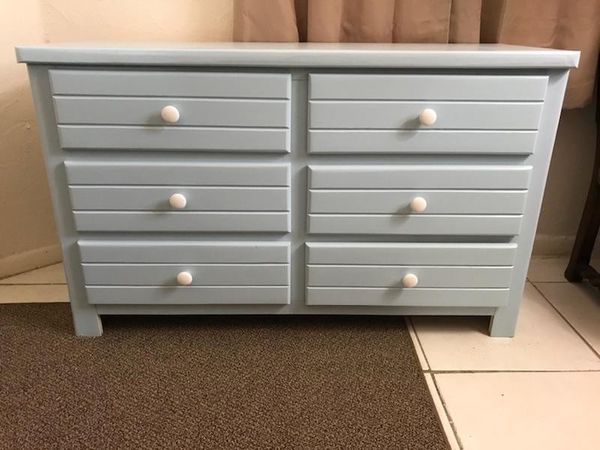 Dresser 6 Drawers Country Style Light Baby Blue Furniture In