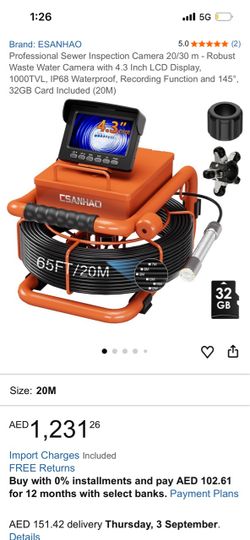 ESANHAO Sewer Camera 100FT/30M Borescopes Plumbing Snake Pipe Inspection Camera DVR & Audio Recorder 17MM with 5600Mah Battery 4.3" IPS Screen 12 LEDs