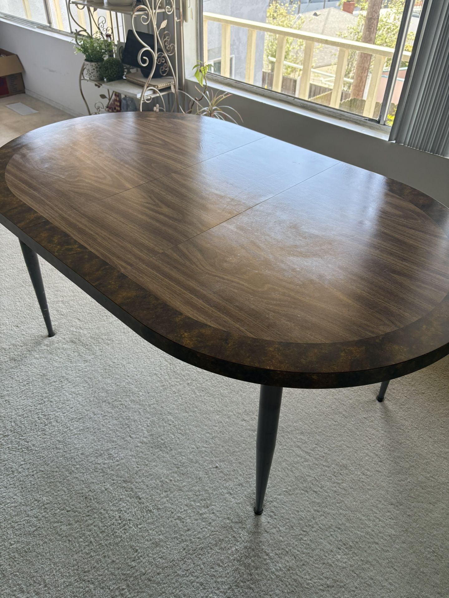 Vintage Oval Brown Large Table W Two Leaves Leaf Good Cond