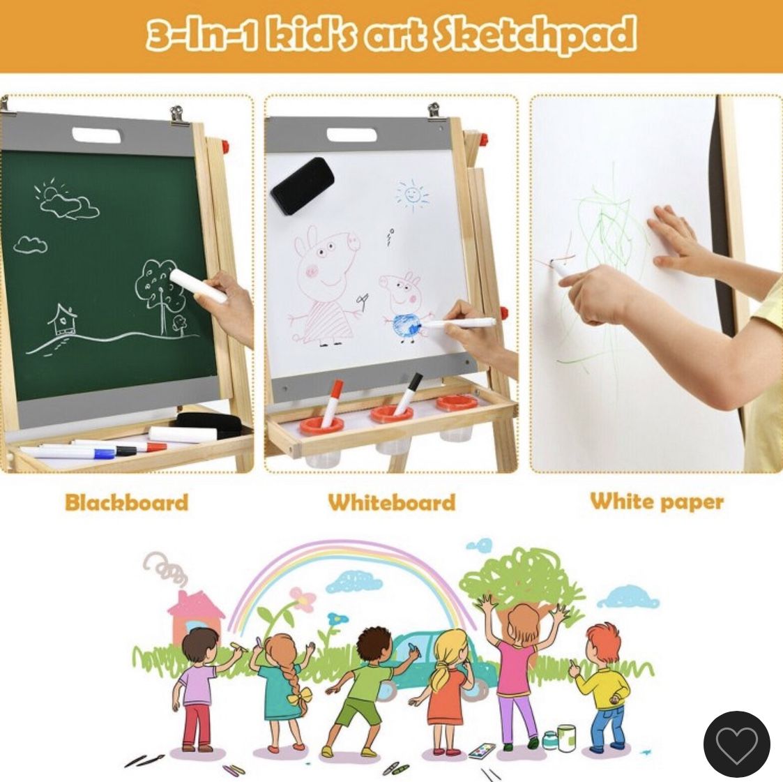 Costway Kids Art Easel W/whiteboard And Paper roll Double Sided Chalkboard