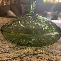 Vintage Hazel Atlas Green Glass Triangle Dish