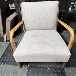 Upholstered Linen Blend Accent Chair with Wooden Legs - Used