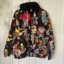 Members Only Space Jam A New Legacy Looney Tunes Hooded Windbreaker Jacket Sz M