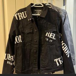 True Religion Toss Logo Black Denim Jean Stretched Jacket