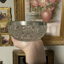 English Cut Crystal Jam Dish with Silver Rim | Vintage | Art Deco | Cut Crystal 