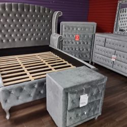 New 4 Pc Queen Bedroom Set Queen N Bedframe Dresser Mirror Nightstand 