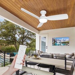 Consciot 44 Inch Ceiling Fan with Light and Remote, Modern White Low Profile, Reversible Quiet DC Motor, Dimmable 6-Speed, Flush Mount for Indoor & Co