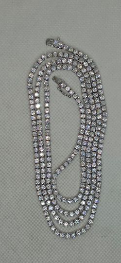 925 Sterling Silver Tennis Chain With Genuine Moissanite 36 Inch 3.4 MM Long Chain