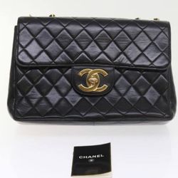 CHANEL Big Matelasse Chain Shoulder Bag Leather Black Cc Auth Fm2835