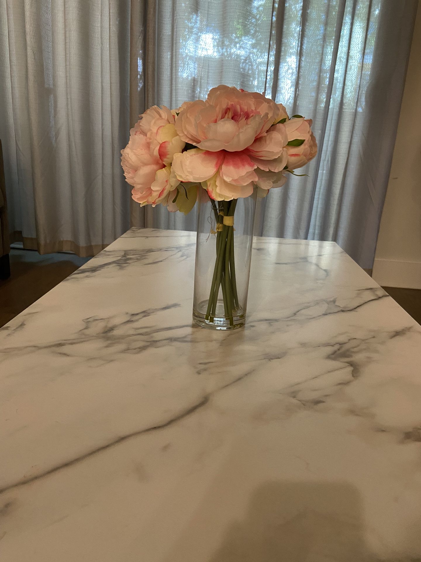 Peonies In Glass Vase Flowers 8 Inches