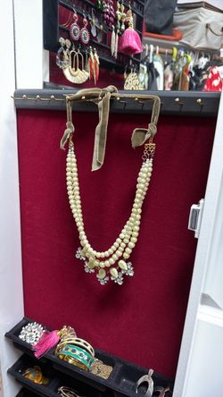 Adjustable Pearl Multi-Strand Necklace with Velvet Ribbon