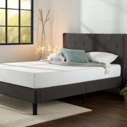 Shalini Upholstered Diamond Stitched Platform Bed Frame | Zinus Dark Grey / Queen
