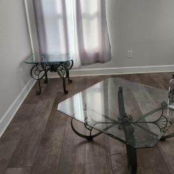 Heavy Wrought Iron \glass Coffee And End Table. 
