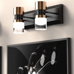 Bathroom Light Fixtures 12 inch LED Vanity Lights Refined Crystal Clear Cylinder Design Lampshade Black and Bronze 4000K Wall Light Fixtures