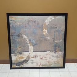 Contemporary Abstract Canvas Picture Art CIRCLES Black Frame Surround ~ 26" x 26" (Copper, Gold, Cream, Teal)