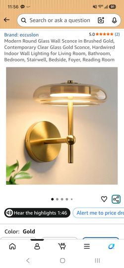 2 Brushed Gold Glass Wall Sconces (Open Box, Like New)