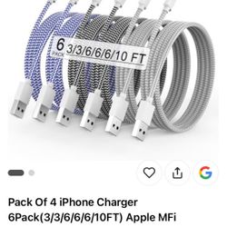iPhone Charger 6Pack(3/3/6/6/6/10FT) 