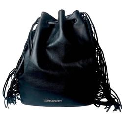 Victoria Secret Leather Fringe  Faux Drawstring Bag