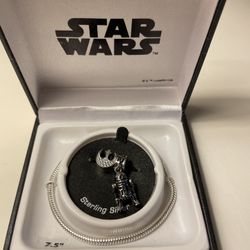 .925 Sterling Silver Star Wars R2D2 & Rebel Symbol Charm Bracelet