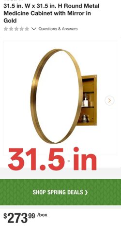 31.5 in. W x 31.5 in. H Round Metal Medicine Cabinet with Mirror in Gold