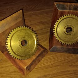 Unique Vintage Brass/Wood Bookends 