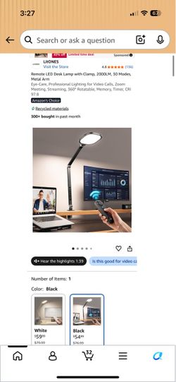 Remote LED Desk Lamp with Clamp