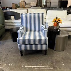 Brand new Accent Chair, Modern Comfy Mid-Century Accent Chairs Upholstered Lounge Armchair with Solid Wood Frame for Living Room/Bedroom-Blue Stripe