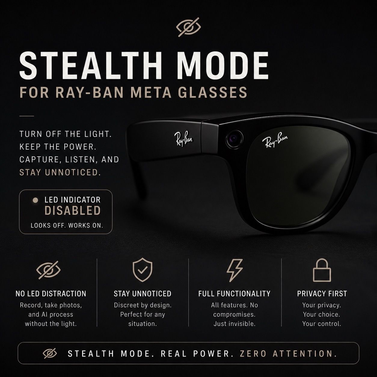 Stealth mode for Ray ban meta glasses