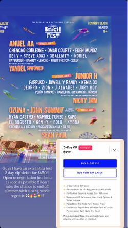 Baja fest 3 day VIP tickets