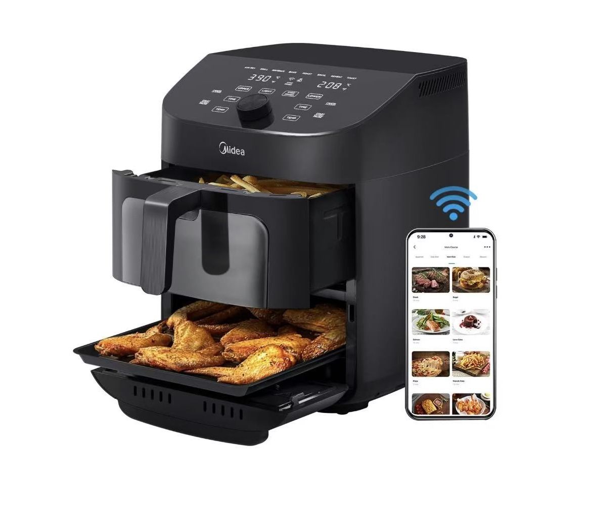 🥨Midea Dual Basket Air Fryer Oven 11 Quart 8 in 1 Functions, Clear Window, Smart Sync Finish, Works with Alexa, Wi Fi Connectivity, 50+ App Recipes