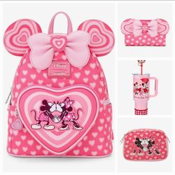 PINK  Loungefly Disney Mickey & Minnie Mouse Heart Ears Mini Backpack- BoxLunch Exclusive