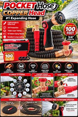 Pocket Hose Copper Head 100 ft Expanding Hose